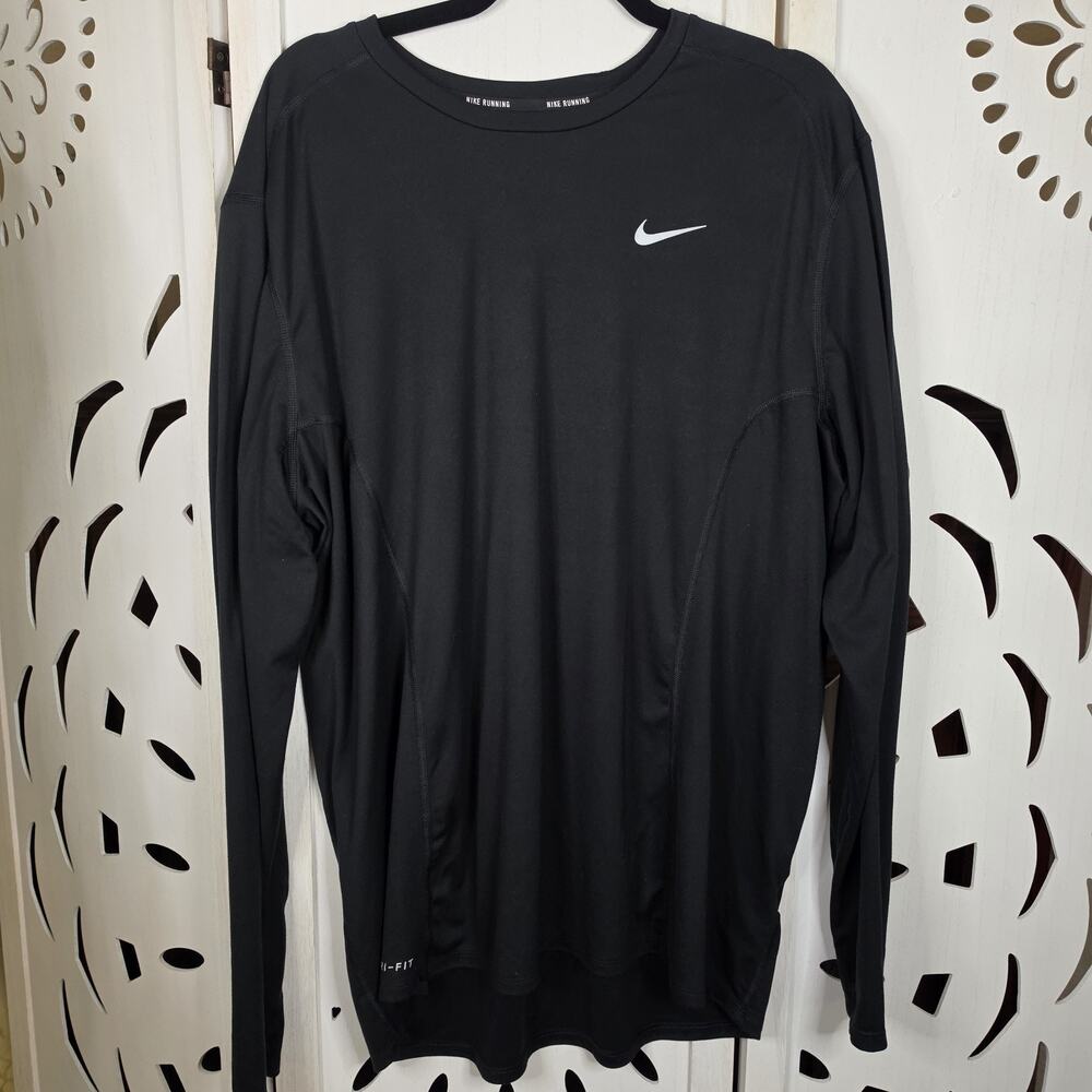 Nike Running Dri Fit Athletic Men's Long Sleeve Black Shirt Size XXL